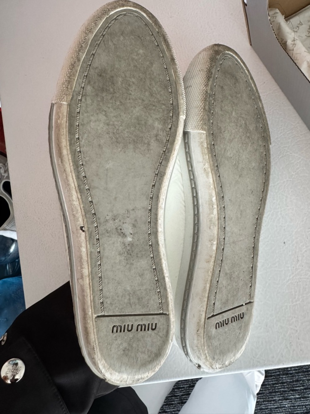 Miu Miu Cream Leather Sneakers with Silver Metallic Toe Caps - Picture 4 of 4
